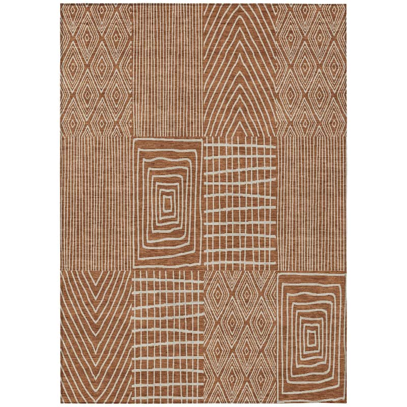 Machine Washable Indoor/ Outdoor Geo Patchwork Chantille Rug