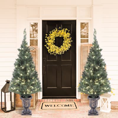 4Ft Pre-Lit LED Artificial Pine Christmas Tree with Urn Pot (Set of 2) - 47.25" H x 18.89" W x 18.89" D