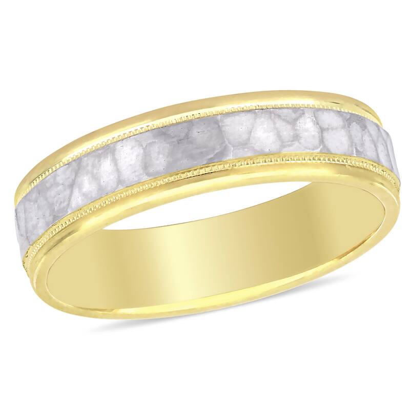 Miadora Ladies Hammered Wedding Band in 2-Tone 10k Yellow and White Gold (5mm)