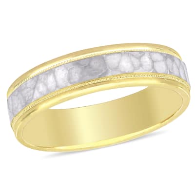 Miadora Ladies Hammered Wedding Band in 2-Tone 10k Yellow and White Gold (5mm)