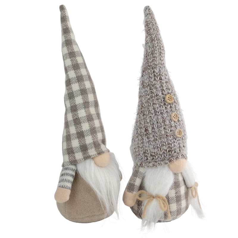 Set of 2 Beige and White Gingham Nordic Christmas Gnomes 13"