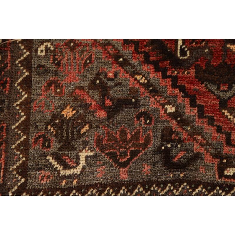 Hand-knotted Qashqai Persian Vintage Area Rug Grey Wool Carpet - 3'9"x 5'6"