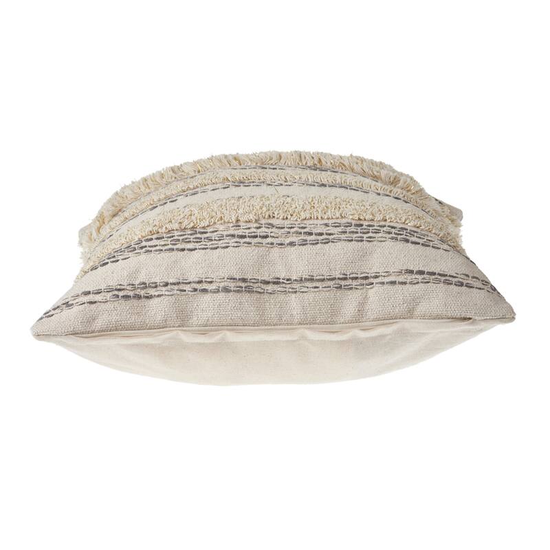 Handwoven Tufted Stripe Square Throw Pillow - 20" - Cream and Gray