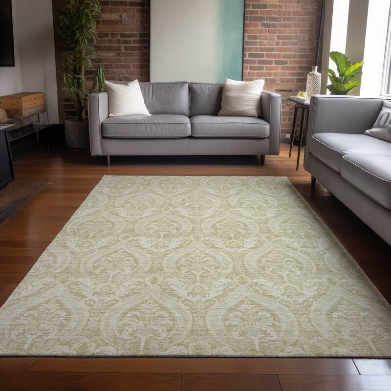 Machine Washable Indoor/ Outdoor Damask Chantille Rug - Beige - 3' x 5'