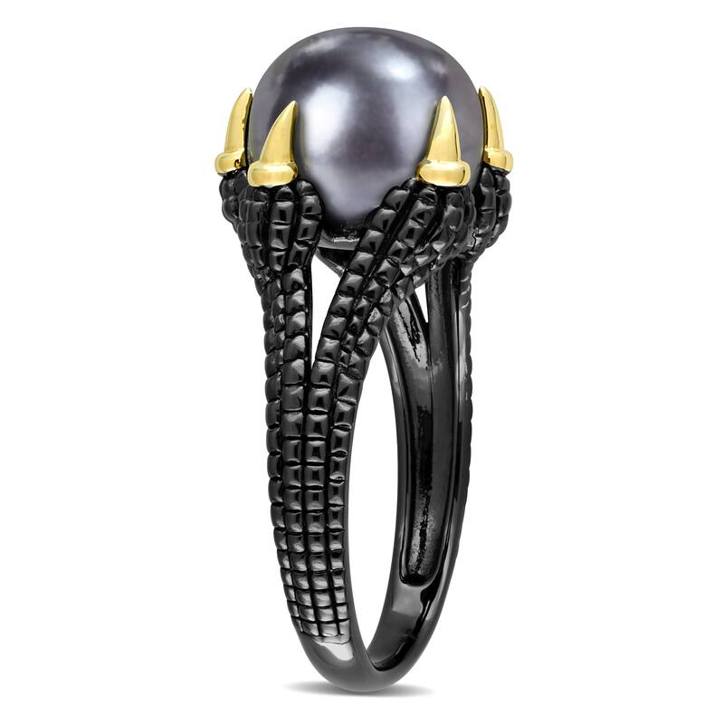 Miadora 10.5-11 mm Cultured Freshwater Pearl Split-Shank Ring in Black and Yellow Silver