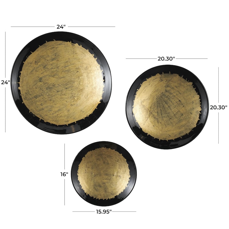 Metal Abstract 3D Circular Disk Home Wall Decor - Set of 3 Gold, Dark Blue, White - Roche River Decor
