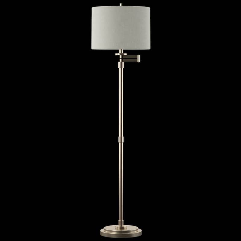 Floor Lamp - Brushed Steel Finish - Light Beige Hardback Fabric Shade