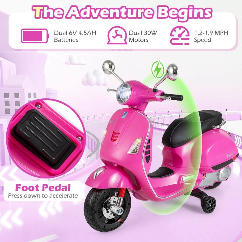 Costway Licensed VESPA 12V Kids Electric Motorcycle with Music Horn - See Details