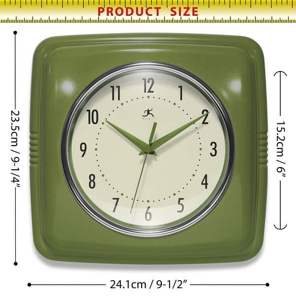 dimension image slide 20 of 23, Infinity Instruments Retro 9.25-inch Square Wall Clock - 9.25 x 1.875 x 9.5
