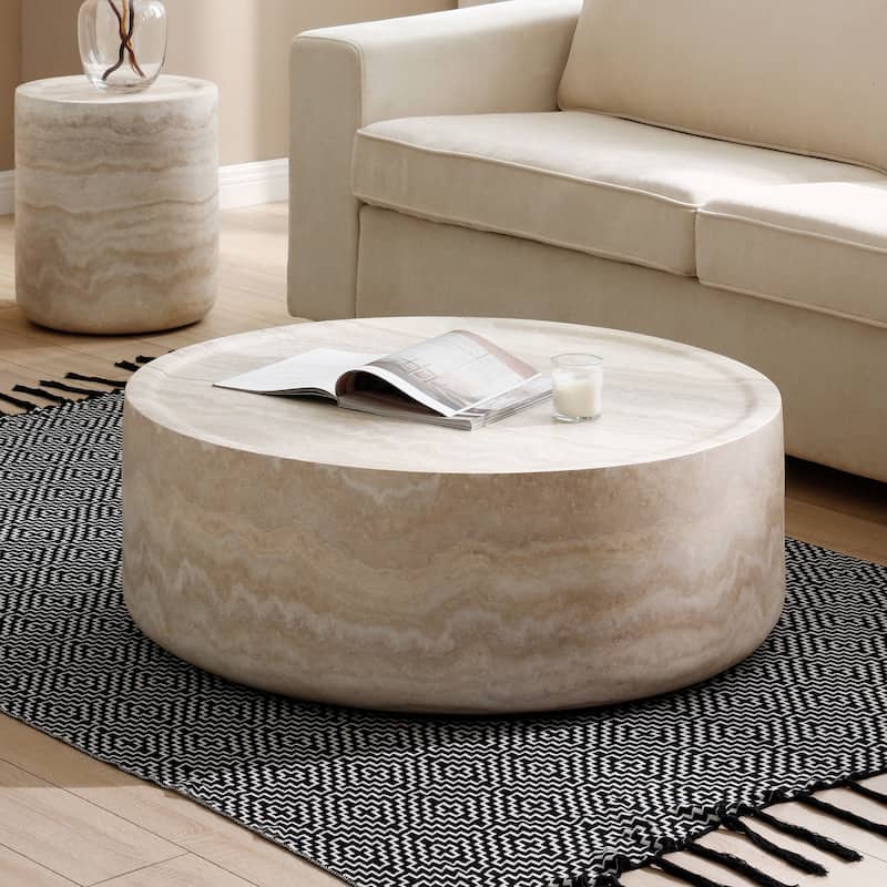 Modern Coffee Table Minimalist Coffee Table Stylish Coffee Table with Faux Travertine Texture, for Living Room