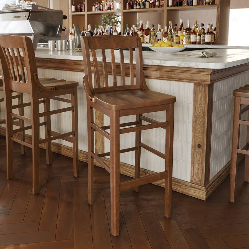 School House Back Wood Restaurant Dining Barstool - 18.5"W x 18.75"D x 44"H