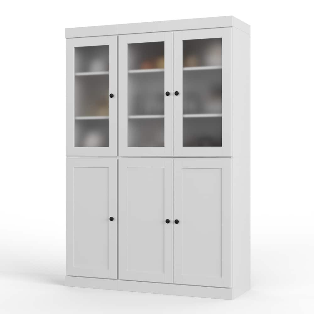 Palace Imports 100% Solid Wood 48.5" Pantry Cabinet with Frosted Glass, Shaker Doors, 2-Drawers and Adjustable Shelves