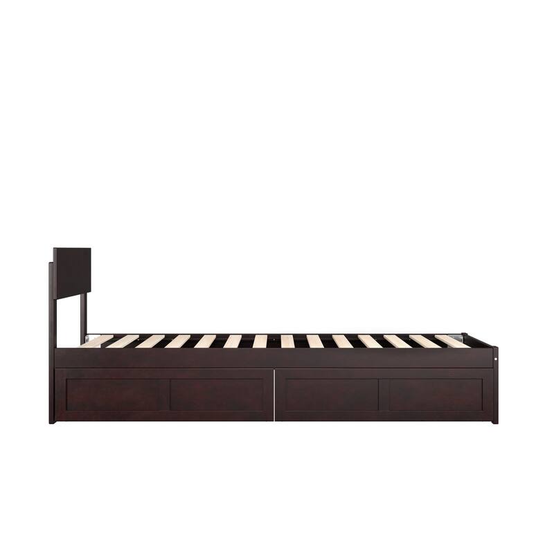 Extra Long Twin Bed with Drawers - Modern Espresso Finish Bedroom Furniture
