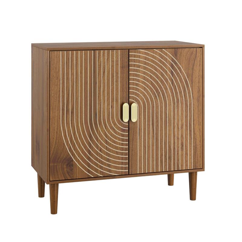 Anmytek Walnut Buffet Cabinet with Gold Accents Grille Door,Multifunctional Accent Cabinet