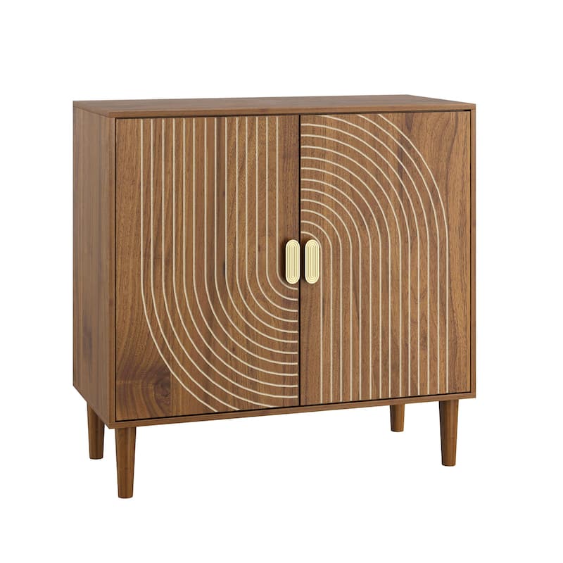 Roomfitters Mid-Century Modern Storage Cabinet with Geometric Arched Doors, Sideboard Buffet with Gold Handles, Brown