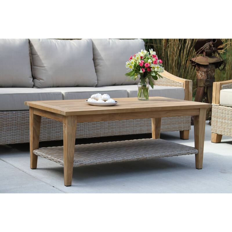 Samera Ash Wicker And Teak 4-Piece Sofa Set With Sunbrella Fabrics