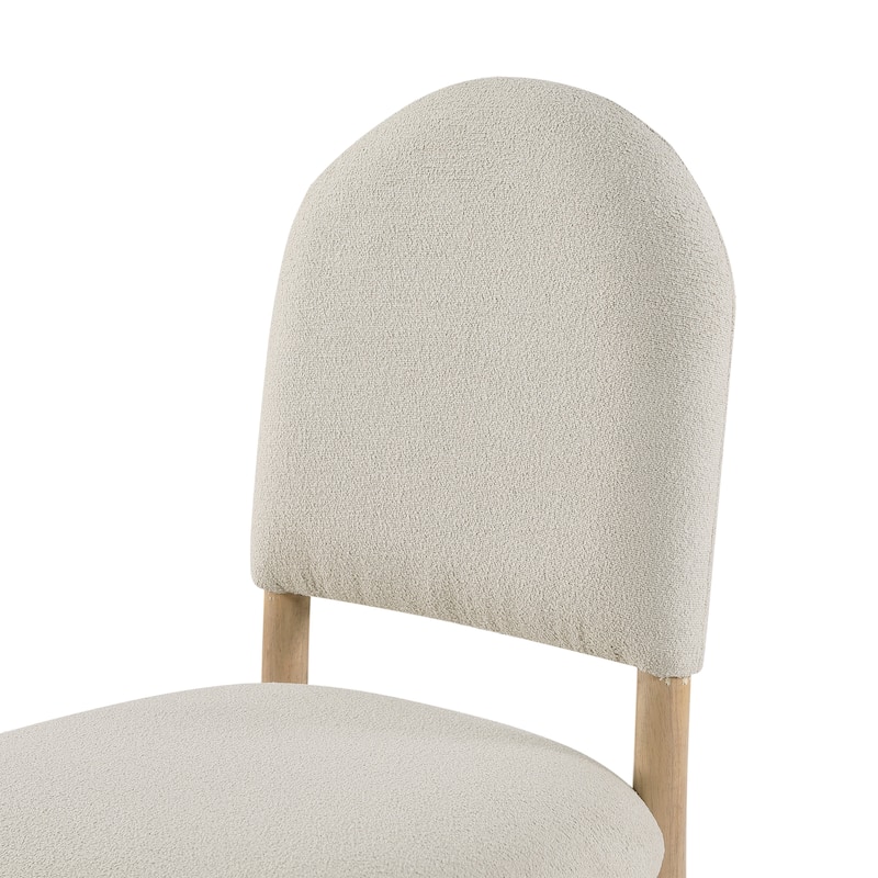Dining Chairs Set Beige Fabric Upholstered Back Seat Cushion Rustic Elegance Solid Wood Furniture