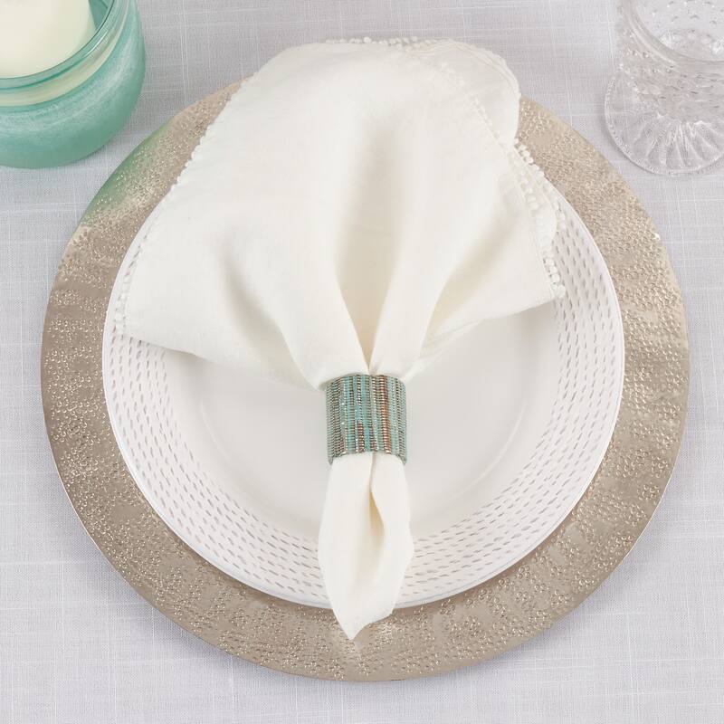 Shimmering Napkin Rings With Woven Nubby Design (Set of 4)