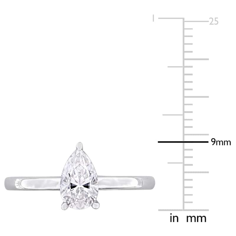 Miadora 1ct DEW Pear-cut Created Moissanite Solitaire Ring in Sterling Silver