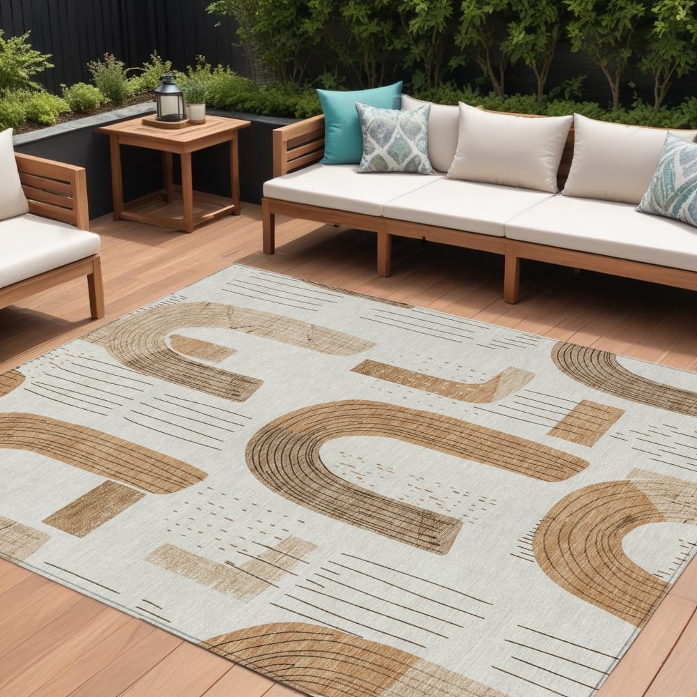 HomeRoots Geometric Transitional Rectangle Outdoor Rug
