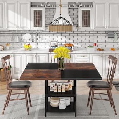 Round Dining Table for 4, 47 inch Kitchen Table Small Dinner Table with Storage Shelf