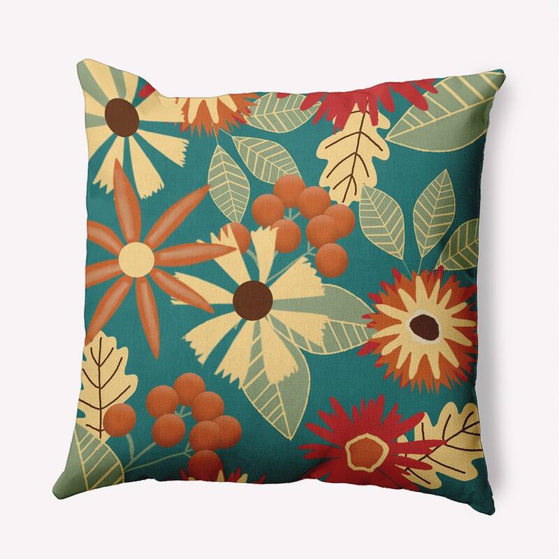 Fall Floral Indoor/Outdoor Throw Pillow - 20" x 20" - Teal