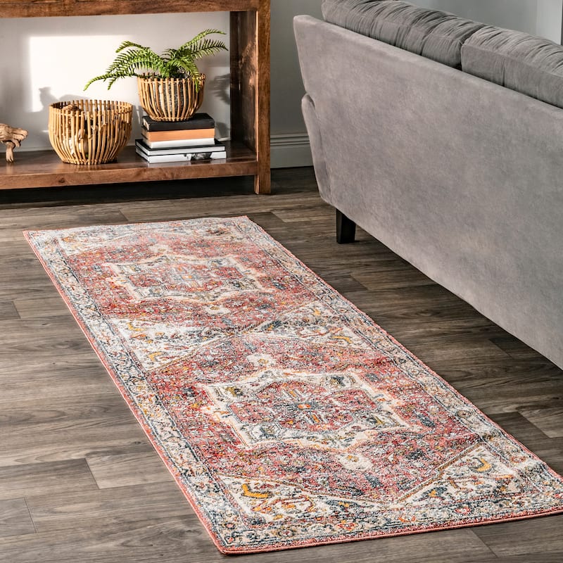 Nuloom Camila Faded Medallion Fringe Area Rug - 2' 6" x 6' - Orange - Rectangle