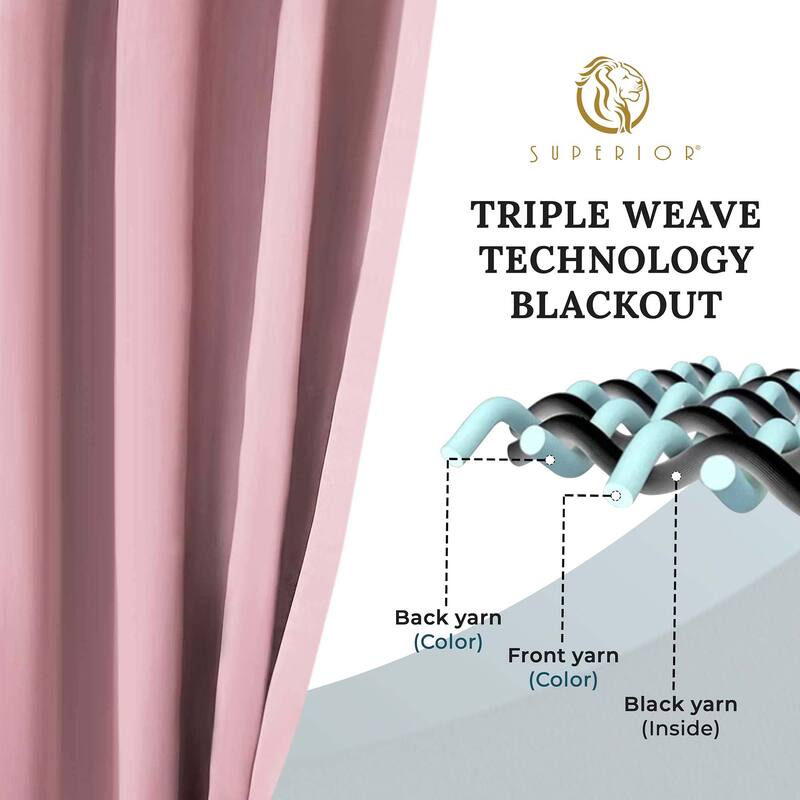 Superior Solid Machine Washable Room Darkening Grommet Blackout Curtains, Set of 2