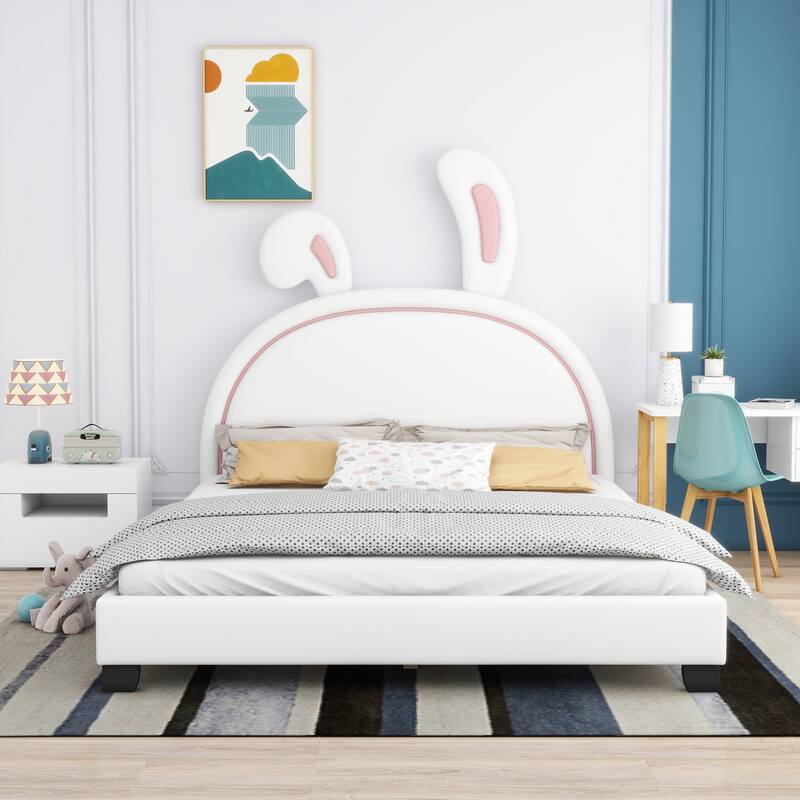 Upholstered faux leather platform bed