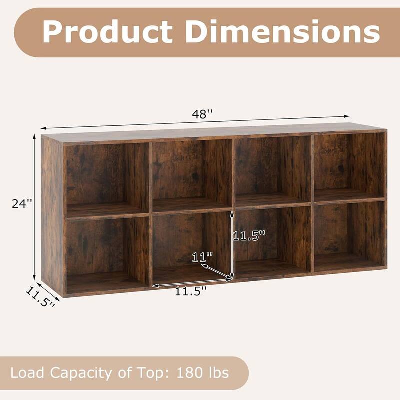 8-Cube Bookcase Floor Standing Horizontal Bookshelf w/ Open Shelves