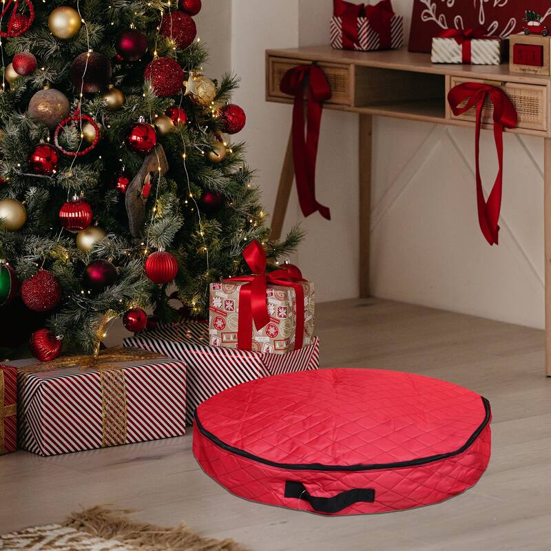 36" Red Premium Quilted Christmas Wreath Storage Bag