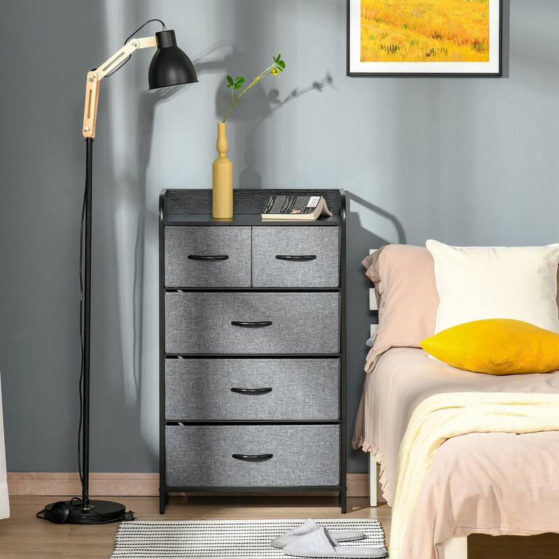 5 Drawer Fabric Dresser Chest with Large and Small Drawers Grey Storage Organizer for Bedroom Closet Entryway