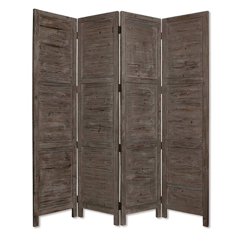 Wooden 4 Panel Foldable Floor Screen with Textured Panels, Gray