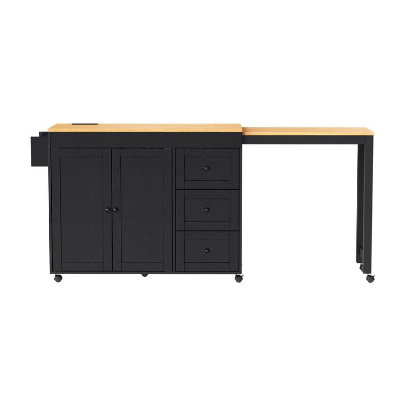 Extendable Dining Table, Rolling Kitchen Island with Power Outlet, Kitchen Storage Cabinet with Adjustable Shelve
