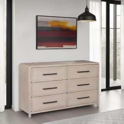 Giva Wide Dresser, 6 Drawers, Natural Oak Beige, Solid Rubberwood