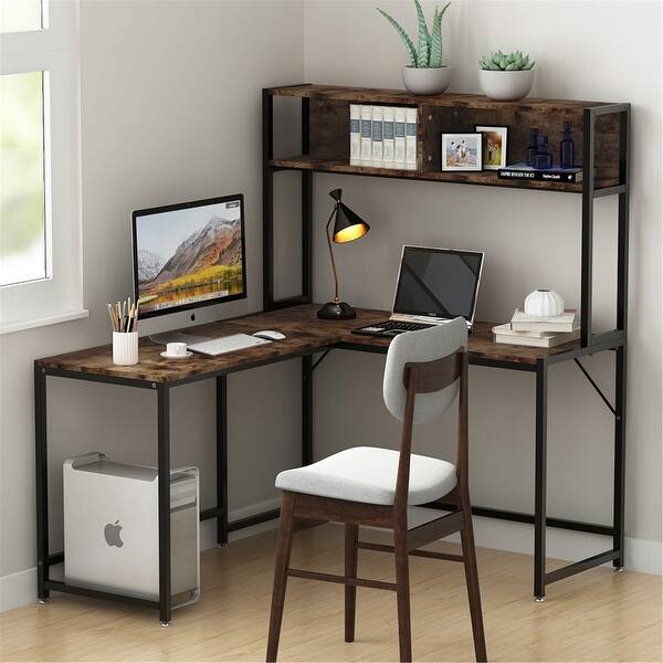 55 Inch L Shaped Corner Computer Desk With Hutch On Sale Overstock 26029854