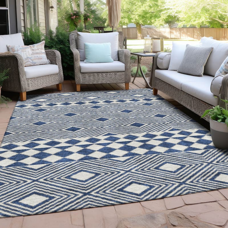 Machine Washable Indoor/ Outdoor Chantille Moroccan Boho Rug - Navy - 9' x 12'