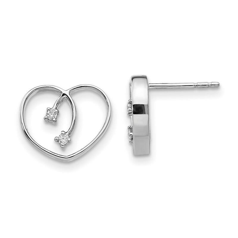 Curata Sterling Silver 10x13mm .04ct Diamond Heart Earrings