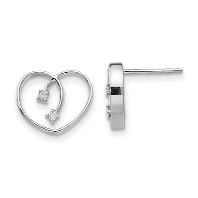 Curata Sterling Silver 10x13mm .04ct Diamond Heart Earrings
