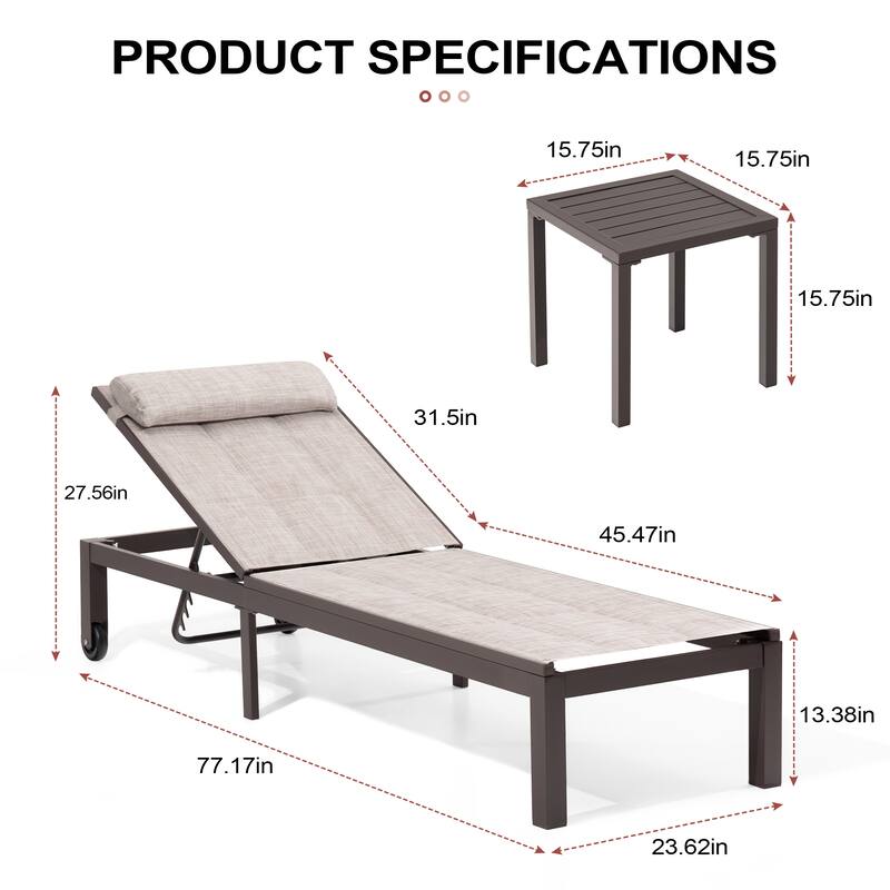 Crestlive Products Outdoor Patio Adjustable Chaise Lounge Chairs Set