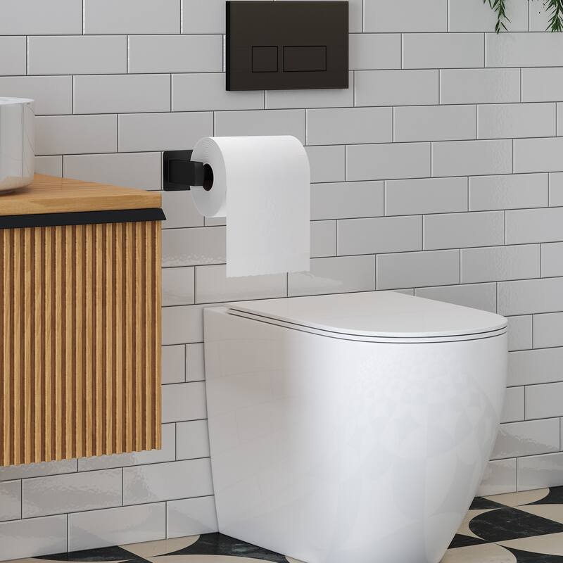 Self-Adhesive Stainless Steel Single Post Wall Mounted Toilet Paper Roll Holder, Matte Black - Matte Black - N/A