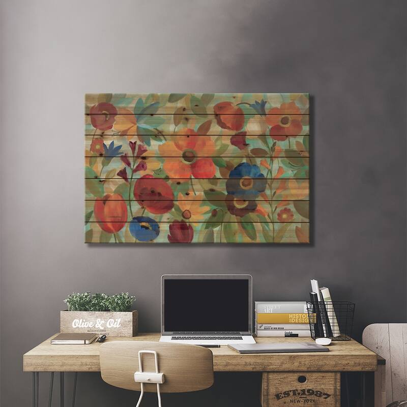 Summer Floral V Print On Wood by Silvia Vassileva - Multi-Color