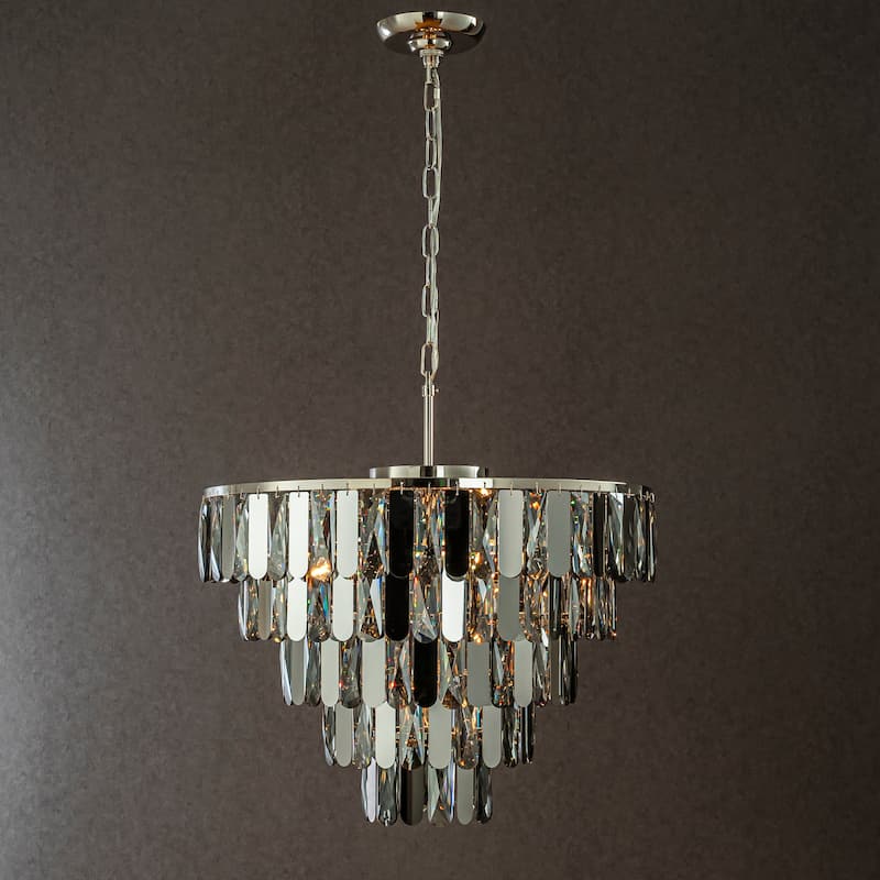 CraftHome Dimmable Modern Smoked Crystal Chandelier Contemporary Round Polished Nickel Pendant Light Fixture - W22"