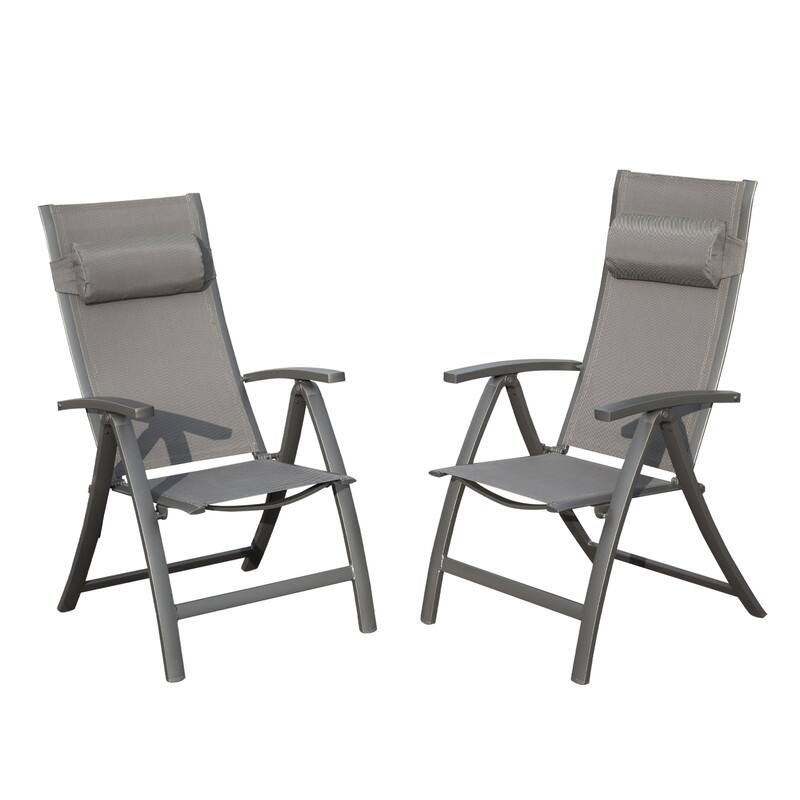 Domi Outdoor Living Aluminum Folding Dining Armchairs (Set of 2) - Adjustable & Weather-Resistant - Upgraded  Frame With Headrest-Breathable Textilene