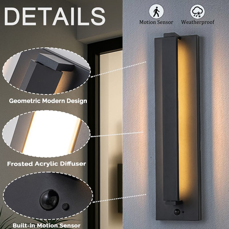 Modern Motion Sensor Outdoor Wall Light Integrated LED Wall Sconce Matte Black Iron Exterior Light Fixture for Porch Garage