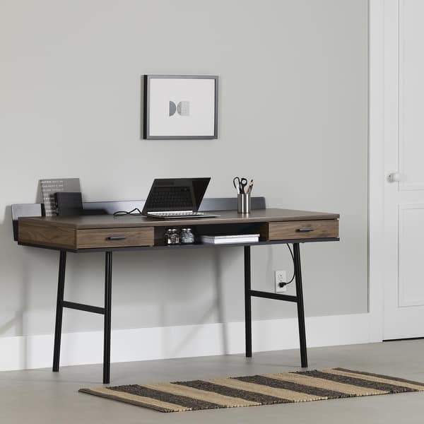 slide 2 of 17, South Shore Edmon Desk with 2 Drawers Natural Walnut