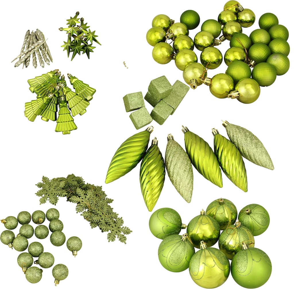 125ct Green Shatterproof 3-Finish Tropical Christmas Ornaments 5.5"