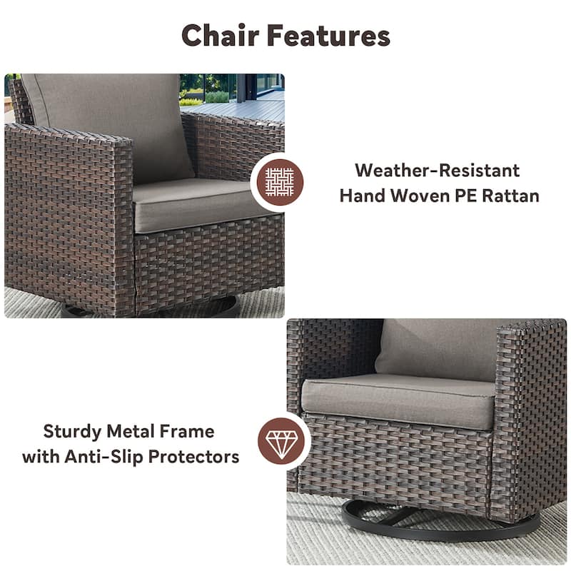 7 Pieces Fire Pit Table with Sofa Swivel Chair Ottoman Set