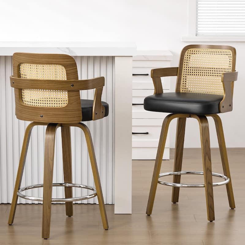 Upholstered Wood Swivel Counter Height Barstool with Arms - 37.8"H x 18.7"W x 19.29"D