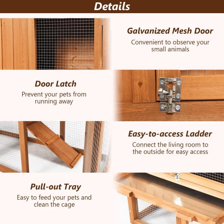 Durable 58-Inch Wooden Rabbit Hutch for All-Weather Protection - 58" x 20.5" x 34" (L x W x H)